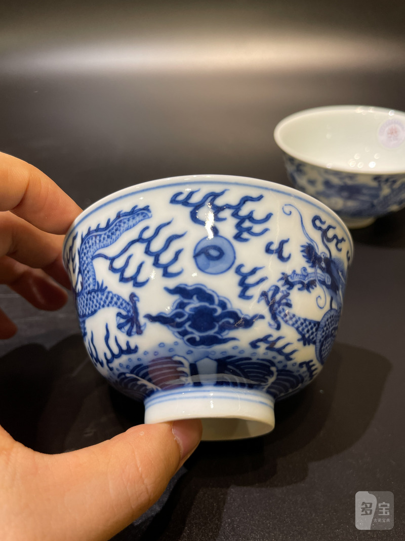 清同治 青花云龙纹茶圆一对 - 图7